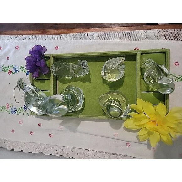Vintage Clear Glass Animal Figures Paperweight Lot Of 6 MCM Mid Century Retro